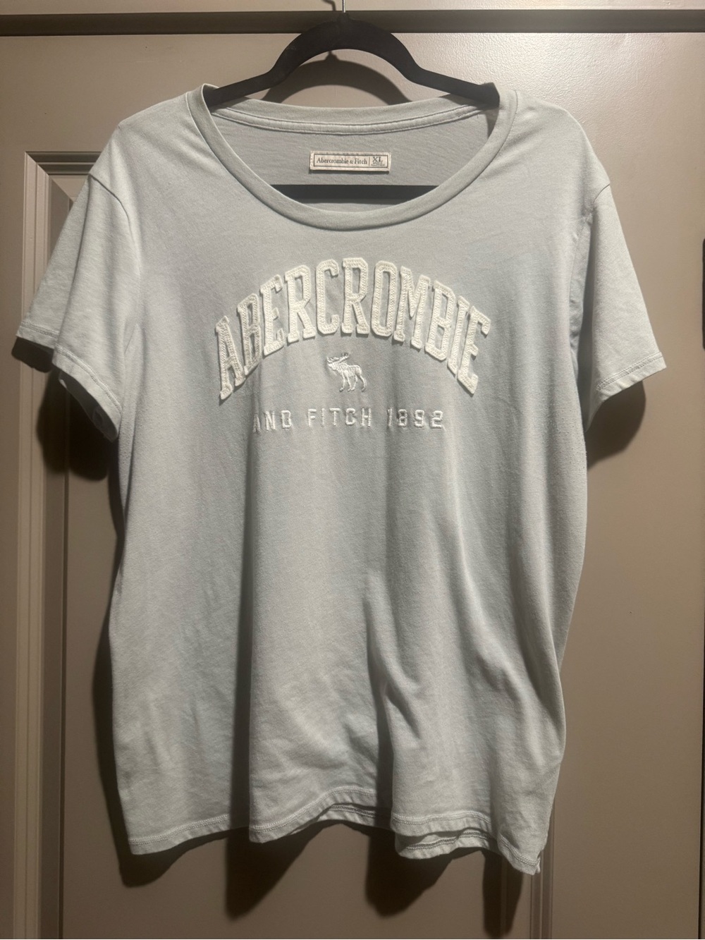 Abercrombie & Fitch Pale Blue/Gray Embroidered Logo Short Sleeve Tee - Women